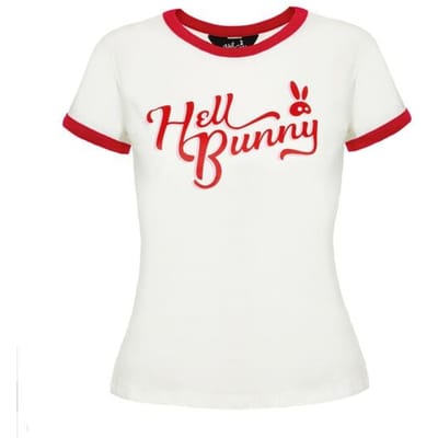 Hell Bunny - Rockabilly T-shirt - Lucy T-Shirt - XS tot XL - voor Vrouwen - wit-rood