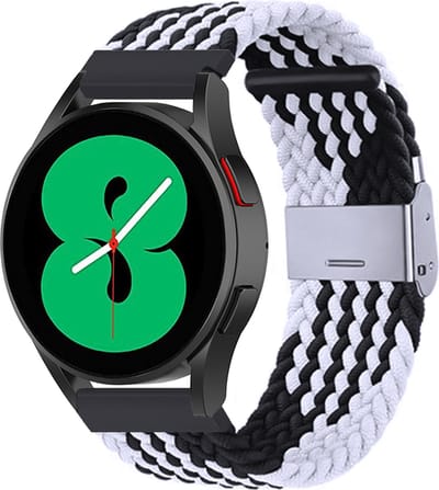 By Qubix - Geschikt voor Garmin bandje - Geschikt voor Garmin Vivoactive 4 / 4L - Braided nylon bandje - Zwart / wit - Smartwatch bandje 22mm