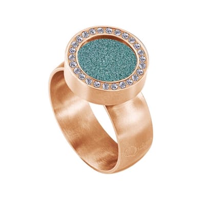 Quiges RVS Schroefsysteem Ring met Zirkonia Rosékleurig Mat 16mm met Verwisselbare Glitter Turkoois 12mm Mini Munt