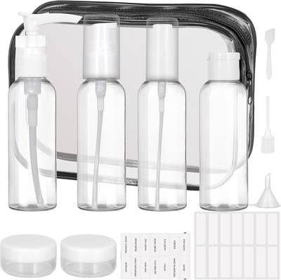 Set van 12 Lege Reisflesjes voor Toiletten, 60ml Lekvrije Containers met Spatula, Pipet en Labels voor Shampoo en Conditioner