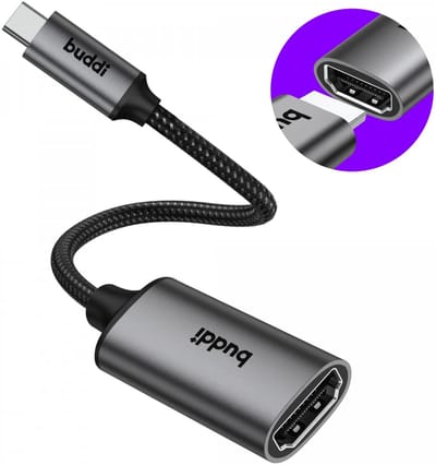 Buddi Ease USB-C naar HDMI Adapter - USB 3.1 - Ondersteund 4K@60Hz - 20CM - Plug & Play - Nylon - Converter & Tussenstuk - Grijs
