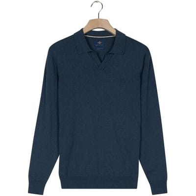 Baileys Trui No Button Polo Collar Single Knit Dark Denim Blue / male