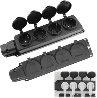 Waterdicht 4-voudig Buitenstopcontact met Klapdeksels - IP54 - Voor Tuin en Vochtige Ruimtes - 2 Stuks