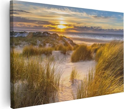 Artaza Canvas Schilderij Duinen - 30x20 cm - Klein - Wanddecoratie Zeezicht - Muurdecoratie Zonsondergang - Schilderijen Op Canvas
