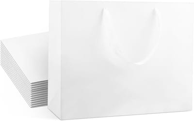 Kraft Cadeauzakken - Papieren Draagtassen - Feestelijke Geschenkverpakking - Verstevigd Bodemontwerp - 41x15x30.5 cm - Wit