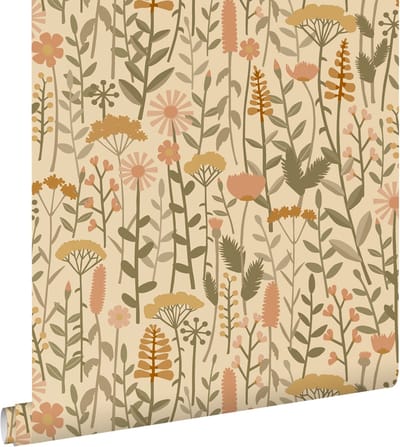 ESTAhome behang veldbloemen geel, oranje en groen - 50 x 900 cm - 131548