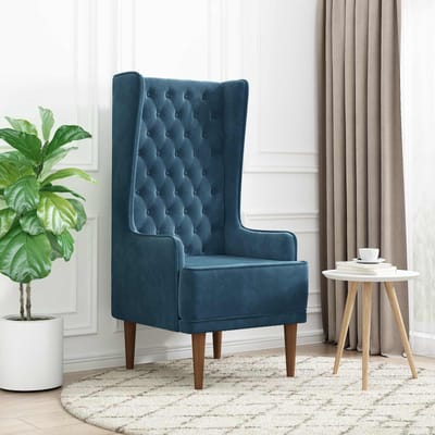 vidaXL - Gecapitonneerde - stoel - met - hoge - rugleuning - Blauw - fluweel