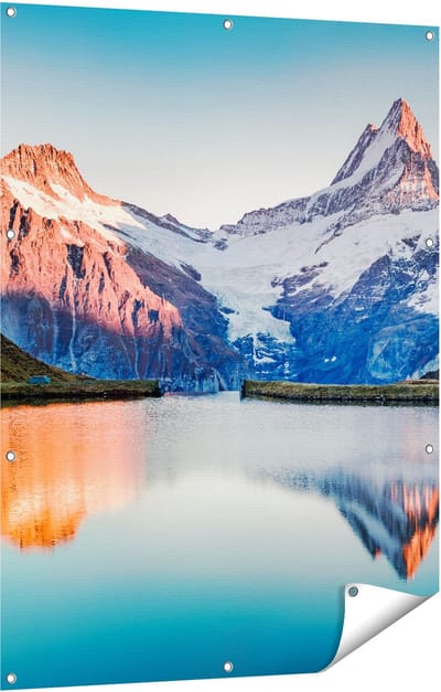 Gards Tuinposter Bergen Landschap bij het Meer - 90x120 cm - Tuindoek - Tuindecoratie - Wanddecoratie buiten - Tuinschilderij