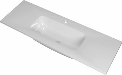 INK Reflekt polystone wastafel met afzetplateau aan beide zijdes, met 1 kraangat 120 x 40 x 1,5 cm, glanzend wit