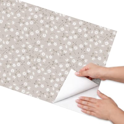 Coloray Meubel Wrap Folie - Beige Meubelfolie - 50x100 cm - Decoratiefolie Bloemenpatroon - Meubel Wrap Folie - Vintage Meubelfolie - Plakfolie Meubels - Keuken decoratie - Bloemen en planten