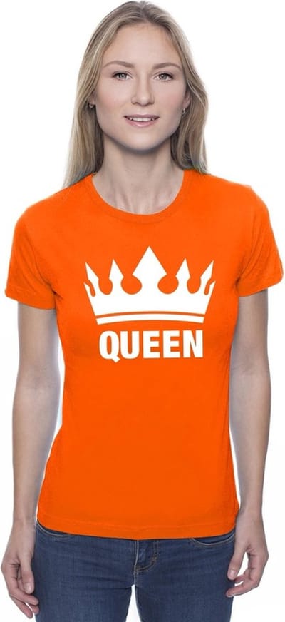 Koningsdag koppel King & Queen t-shirt oranje maat L