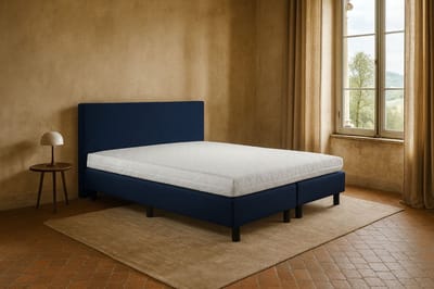 Boxspring Vendita vlak 120x200 cm Luxe Pocketvering Stof donkerblauw Gratis 2x Hoofdkussens