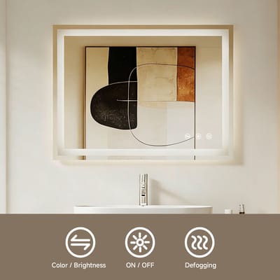 Auralum max Badkamerspiegel met verlichting - Badkamerspiegel Frameloos - Dimbaar - Anti-Condens - 3000K/4500K/6500K - Warm/Neutraal/Koud Wit - 60x45cm