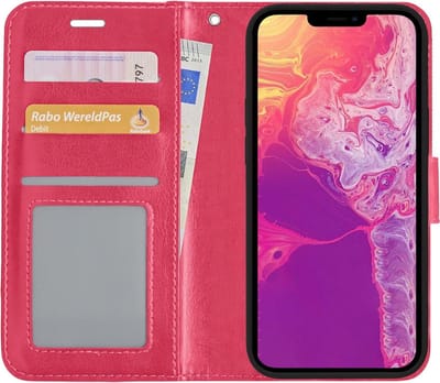 Hoesje Met Pasjeshouder - Geschikt voor Apple iPhone 13 - Luxe Bookcase Portemonee - Flip Case - Kunstleer Book Case - Flipcase - Book Cover - Walletcase - Portemonneehoes - Donkerroze