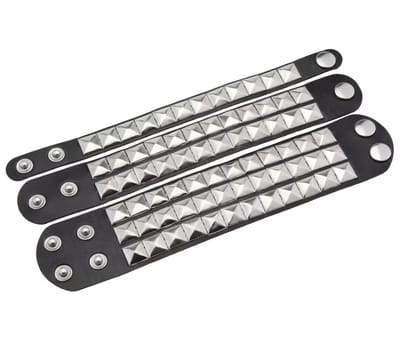 ZOETTT zwarte PU leren armbanden met zilveren studs - Set van 3 - Punk armbanden - Punk stijl