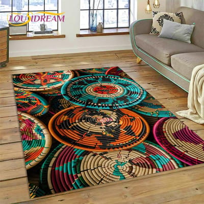 3D Ethiopië Kleurrijke Bloem Geweven Kunst Manden Mandala Vloerkleed Tapijt voor Woonkamer Slaapkamer Huisdecoratie, Antislip voor Sofa Deurmat 120*160cm