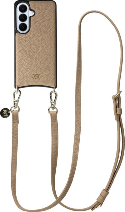 AVY Leren Hoesje Geschikt voor Samsung Galaxy S26 Plus | Compatibel met MagSafe | Leather Case met Telefoonkoord | Crossbody | Beige | Long Leather