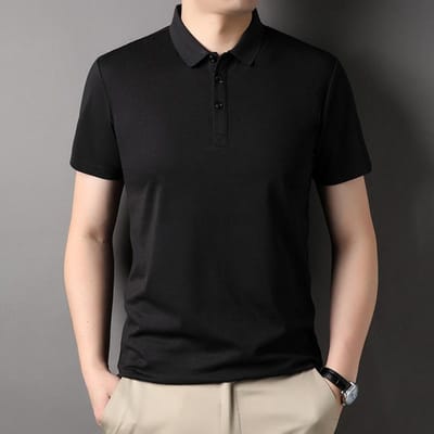 Lente en Zomer Heren POLO Shirts Korte mouw Moerbeizijde Effen kleur T-shirts voor Jongeren en Middelbare leeftijd 3XL