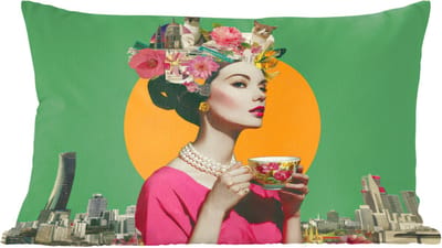 Sierkussens - Kussentjes Woonkamer - 60x40 cm - Retro - Vrouw - Stad - Zon