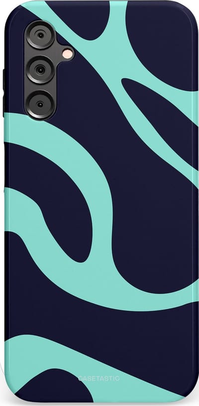 Casetastic Hoesje Geschikt voor Samsung A14 (5G/4G) - Stijlvolle Beschermende Duo-layer Case - Golvenritme Aqua-Marine