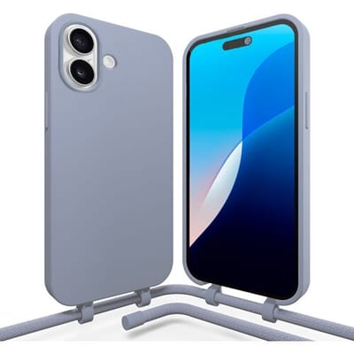 Coverzs siliconen hoesje met koord geschikt voor de Apple iPhone 16 hoesje - telefoonhoesje met afneembaar telefoonkoord - verstelbaar telefoonkoord - koordhoesje - TPU / siliconen materiaal (blauw)