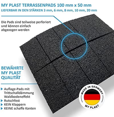 Terrastegels 100 x 50 mm met rubbergranulaat onderlegger