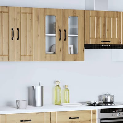 vidaXL - Keukenbovenkast - met - glazen - deur - Kalmar - bewerkt - hout - artisanaal - eiken