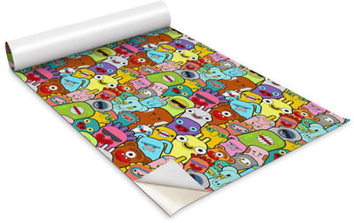 Wallfluent Meubelfolie - Monsters uit de ruimte Meubelsticker - 100 cm x 50 cm - Veelkleurig Meubelfolie - Kastfolie - Plakfolie Mat - Plakfolie Meubels - Zelfklevende Meubelwrap - Folie Voor Meubels