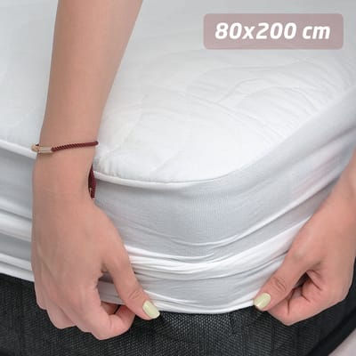 Tavas Gewatteerde Waterdichte Matrasbeschermer 80x200cm Wit Molton Stretch Polykatoen Hoeslakenbadstof Rondom Elastiek Incontinentie