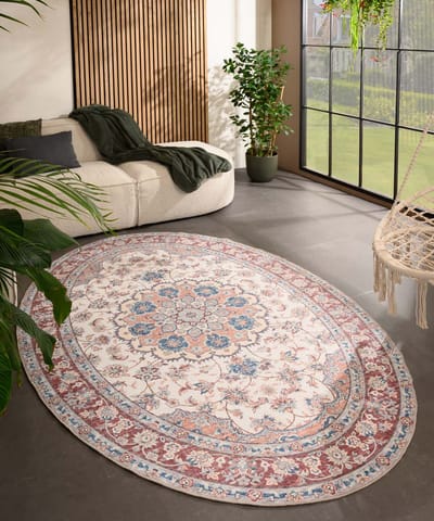 Vintage buitenkleed ovaal - Valenca Nova crème/rood 160x230