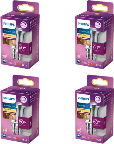 Philips Voordeelverpakking - E14 - LED Reflectorlamp - 60W - Dimbaar - Warmwit Licht - Set van 4 Stuks