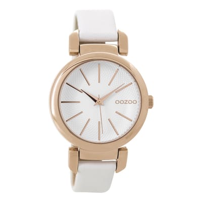 OOZOO Timepieces - Rosé goudkleurige horloge met witte leren band - C9485