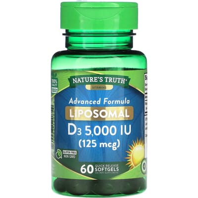 Nature's Truth, D3 Liposomale, Formule Avancée, 125 mcg (5 000 UI), 60 gélules molles à libération rapide