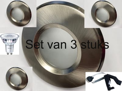 GU10 Inbouwspots RVS-look Set van 3 – Philips LED 3W – 2700K Extra Warm Wit – 230 Lumen – Dimbaar – 230V – Hoogwaardig Aluminium