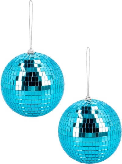 Boland Disco spiegel bal - 2x - rond - blauw - Dia 15 cm - Seventies/eighties thema versiering - Feestartikelen