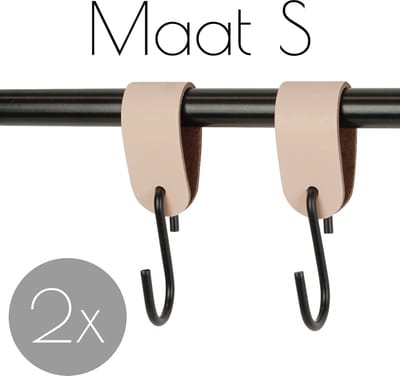 2x Leren S-haak hangers - Handles and more® | NATUREL - maat S (Leren S-haken - S haken - handdoekkaakje - kapstokhaak - ophanghaken)