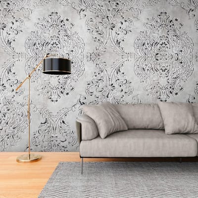 Fotobehang Profhome 398351-GU vliesbehang hardvinyl warmdruk in reliëf glad in barok stijl mat grijs zilvergrijs zwart 1,59 m x 2,8 m