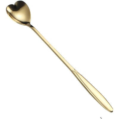 Cuillère à dessert ronde ergonomique en acier inoxydable doré avec long manche pour café, thé, glace