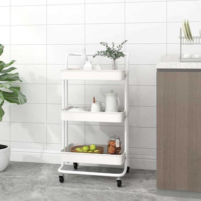 vidaXL - Keukentrolley - 3-laags - 42x35x85 - cm - ijzer - en - ABS - wit