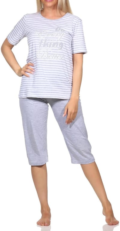 Korte Normann dames capri pyjama in een fijn garengestreepte look