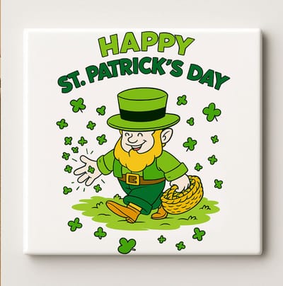 Gelukkige St. Patrick's Day Keramische Tegel - 15cm x 15cm, Leprechaun en Klavertje Vier Ontwerp, Perfect voor Woondecoratie