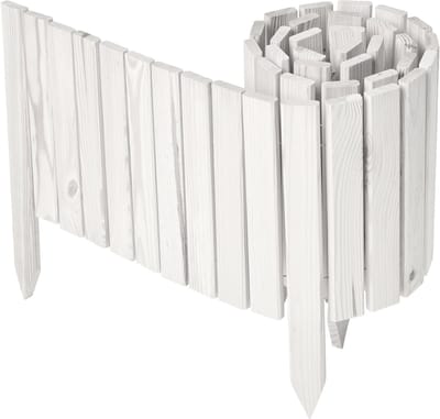 Garronda Rollborder - Flexibele houten - Gazonafscheiding - Palissade padenafscheiding - kan worden ingekort - Wit - Hoogte: 30 cm, hekje 200 cm - GD-BRU-RollborderF200