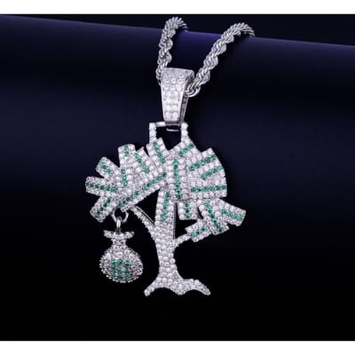 Heet Verkopen Micro Ingelegd Zircon Dollar Welvaart Boom Mannen Hip hop Hanger Ketting met Zeven Kralen gray