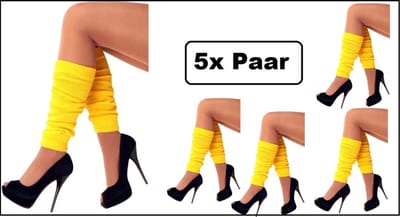 5x Paar Beenwarmers geel - merk Partyxplosion - Festival Been warmer thema feest disco fun kleding accesoires
