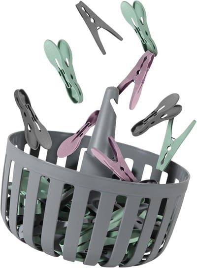 Wasknijpers met mand om op te hangen - Made in EU - stevige mand diameter 19 x 10 cm voor wasknijpers, robuuste clips om te drogen, kunststof (PP)