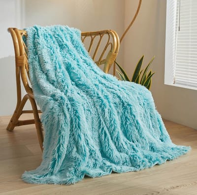 Luxe Imitatiebont Deken Ombre Aqua Groen Zacht Pluizig Voor Bank en Bed