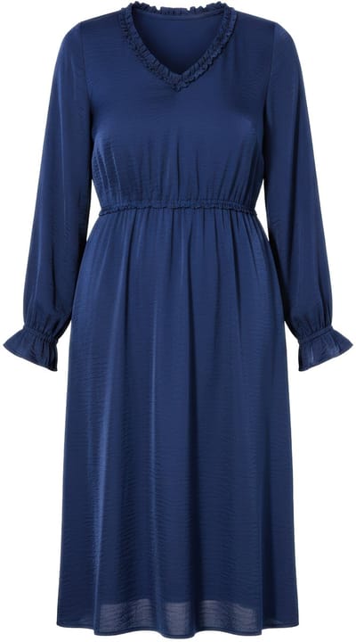 Studio Untold - Dames - Midi-jurk A-lijn volants lange mouwen - Marine - Maat 42+