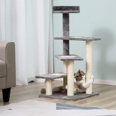 REDOM - Kattenkrabpaal - pluche - meerdere niveaus - 48,5 x 48,5 x 100 cm Beige