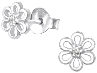 Joy|S - Zilveren bloem oorbellen - 6 mm - kristal - oorknoppen voor kinderen