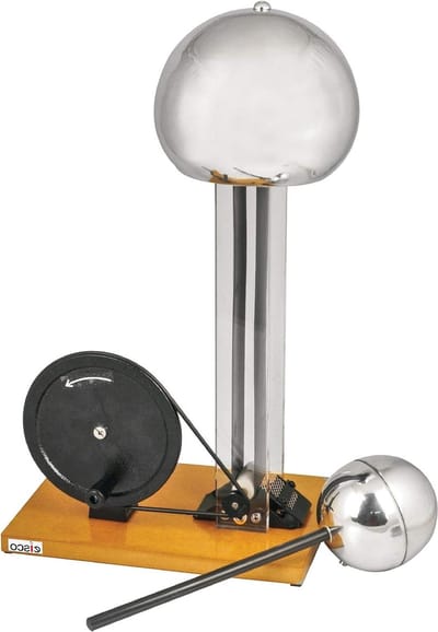 Van de Graaff Generator - Statische Elektriciteit - Natuurkunde Demonstratie - Handbediende Werking - Tot 100kV - Zilver
